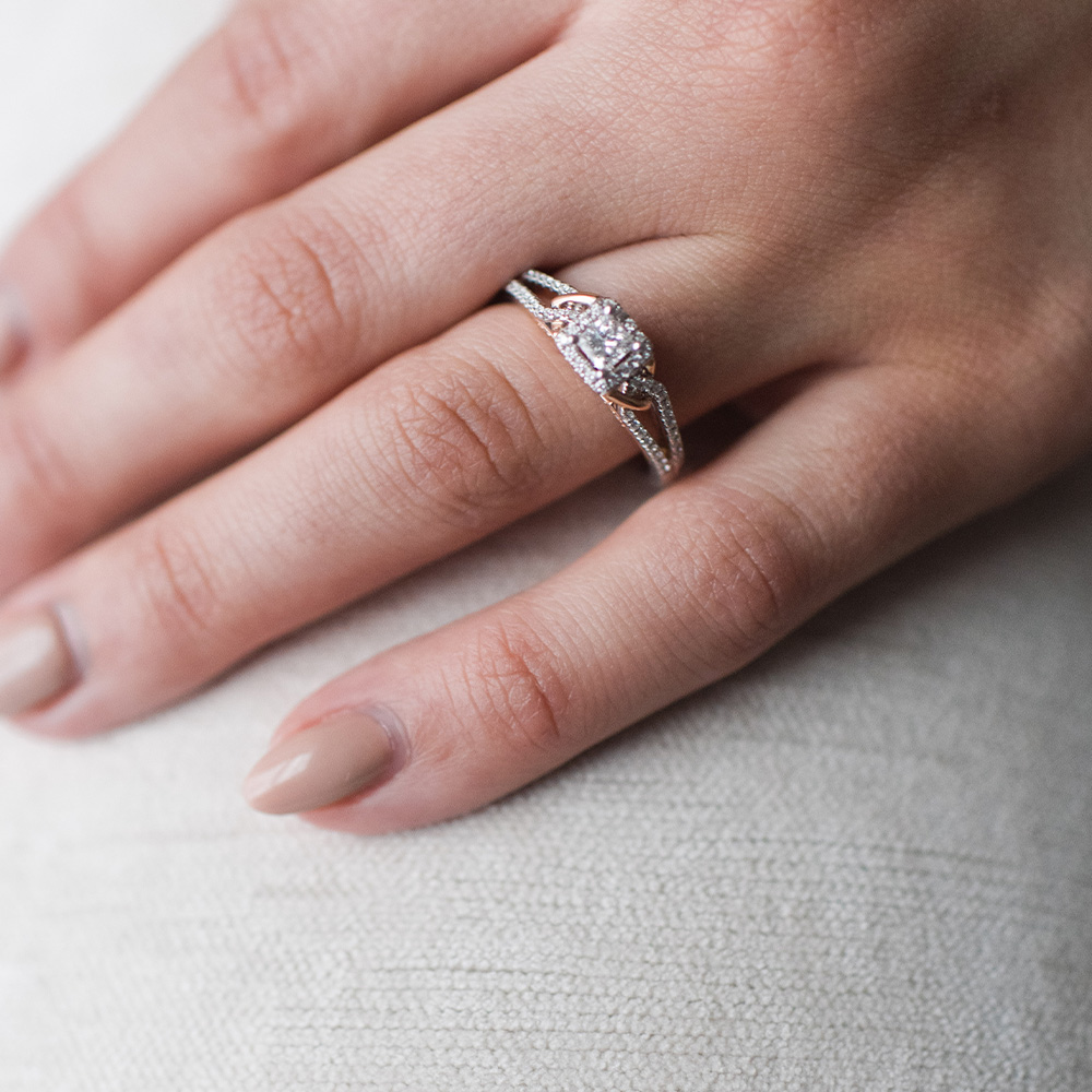 Disney Aurora Inspired Diamond Ring in 10K Sterling Silver & Rose Gold |  Enchanted Disney Fine Jewelry