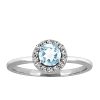 Ring with Genuine Aquamarine and Cubic Zirconia in Sterling Silver