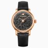 Crystalline Hours Watch, Leather strap, Black, Rose-gold tone PVD