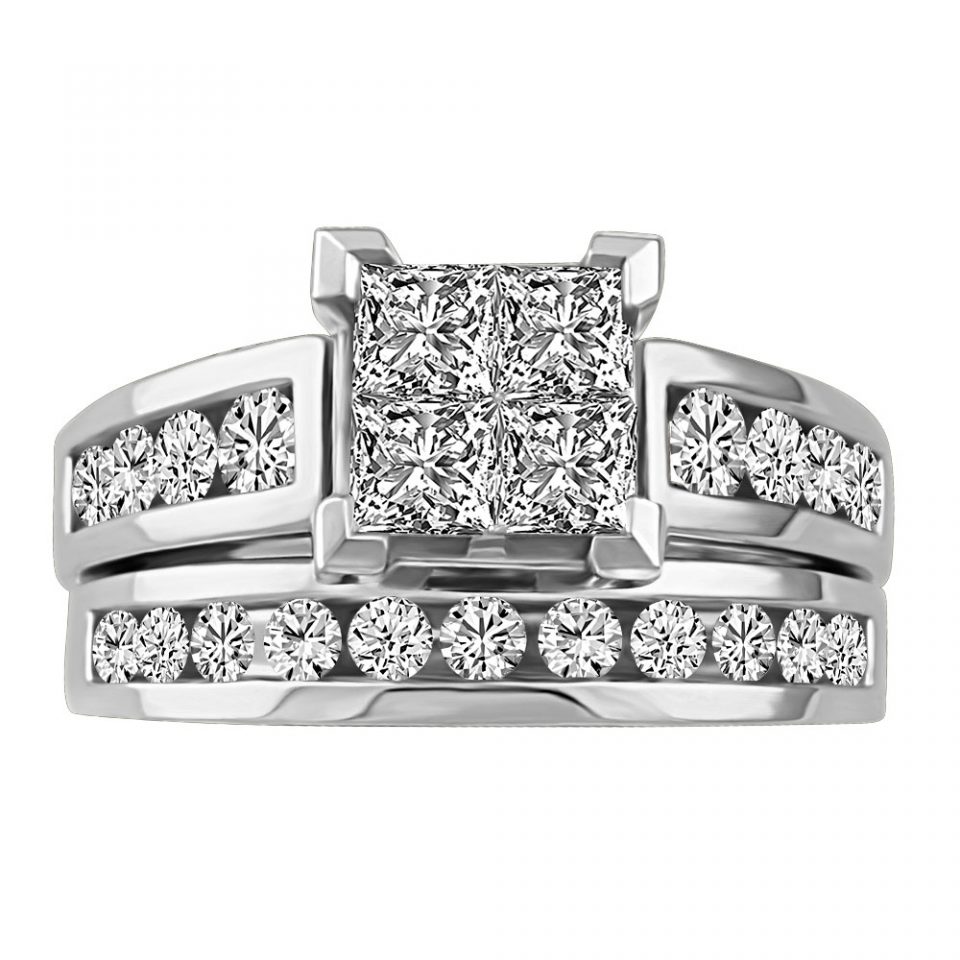 14KT White Gold 1 Carat TW Princess Cut Diamond Engagement Ring Set RIN ...