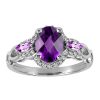 Ring with .13 Carat TW of Diamonds, Amethyst and Quartz in 10kt White Gold