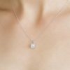 10KT White Gold Princess Cut and Round Diamond Halo Pendant with Chain