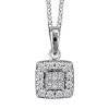 10KT White Gold Princess Cut and Round Diamond Halo Pendant with Chain