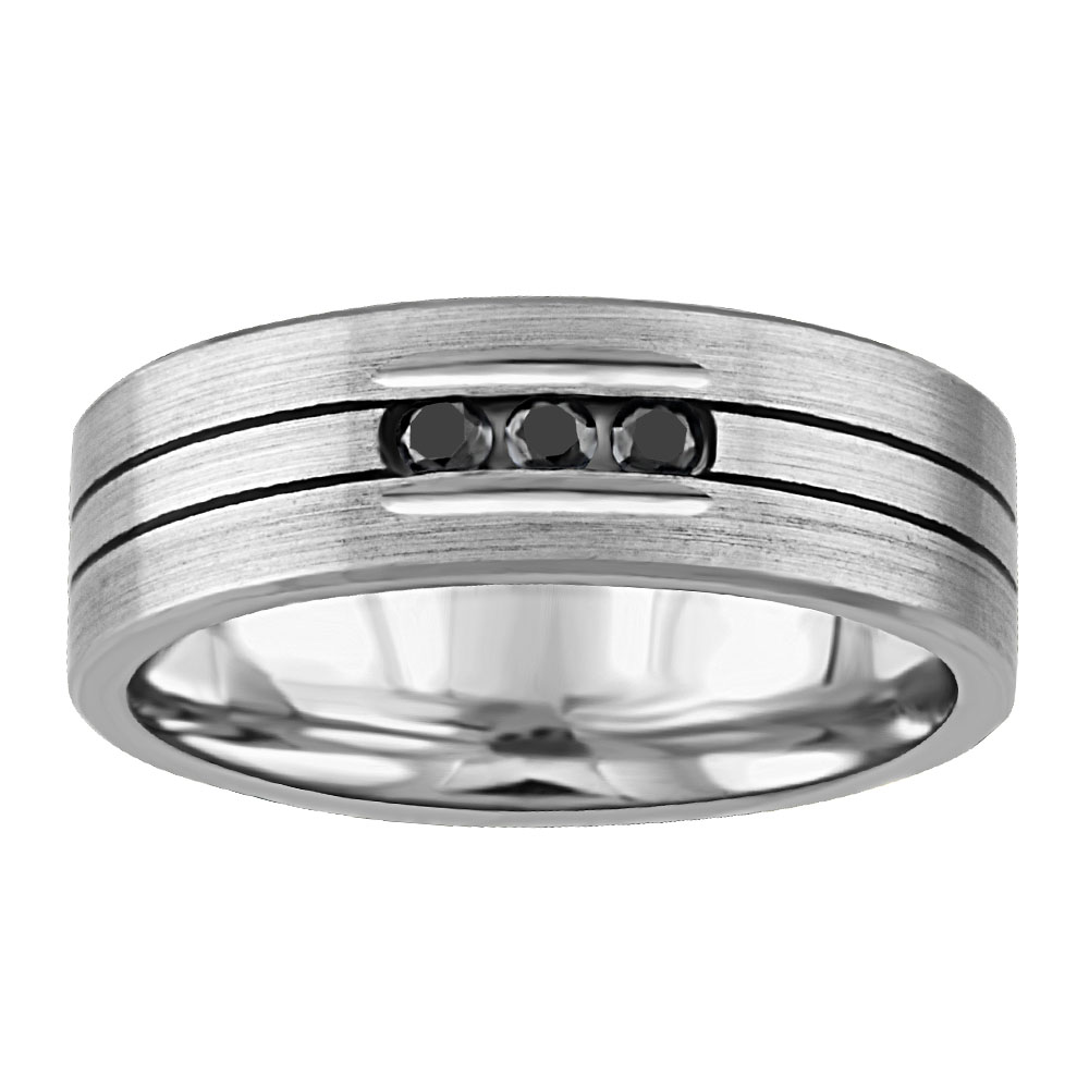 Triple Circle Sterling Silver Ring with Black Diamonds plated in 18K Rose Gold main image 1