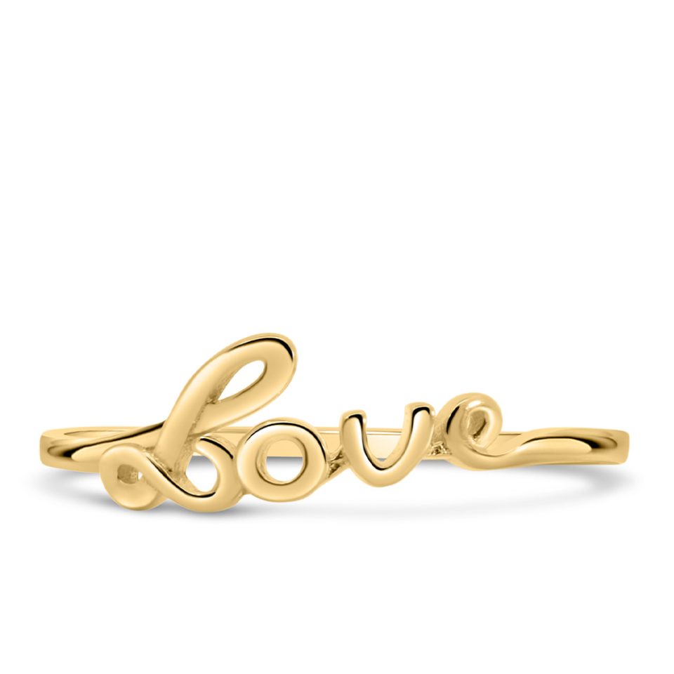 "Love" Script Ring in 14kt Yellow Gold