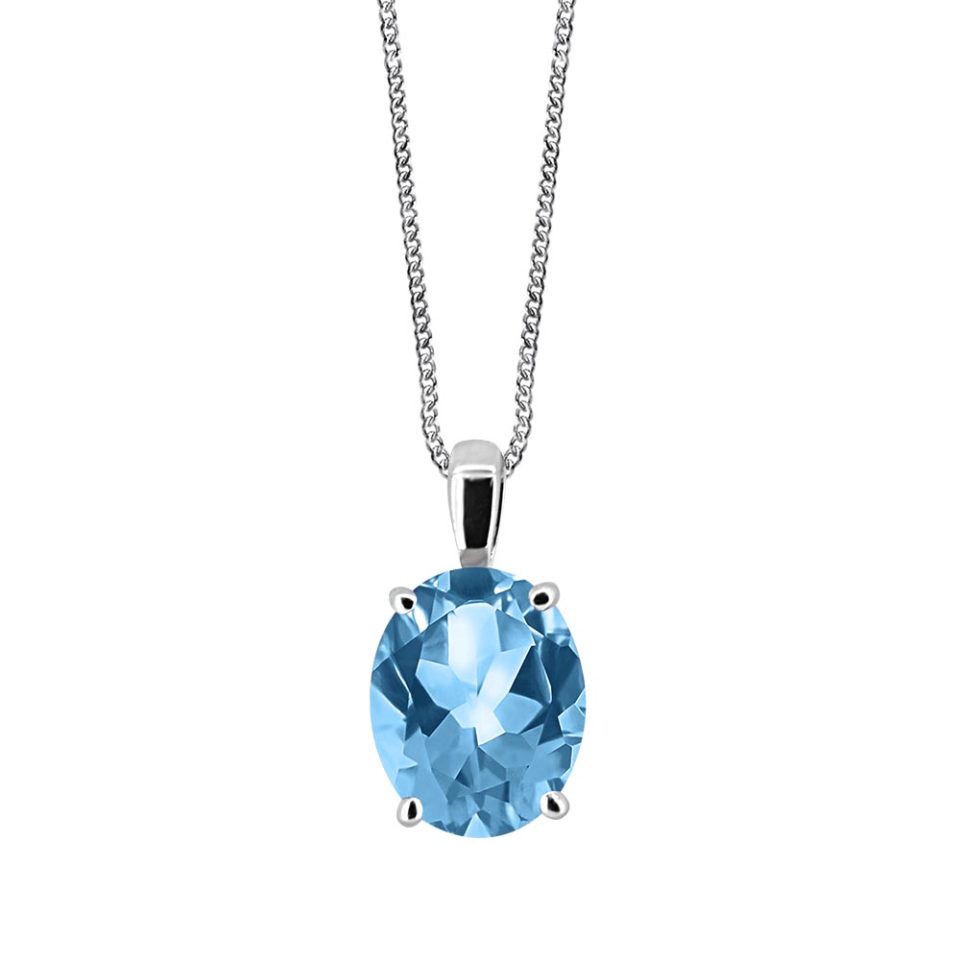 Ava Pendant With Swiss Blue Topaz In 10kt White Gold With Chain