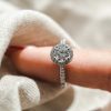 Northern Facet Halo Engagement Ring With 1.50 Carat TW of Diamonds in 18kt White Gold With Platinum Head