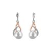 Earrings with Pearl and White Topaz in Rose Tone and Sterling Silver
