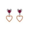 Heart Earrings with Created Ruby in Rose Tone and Sterling Silver