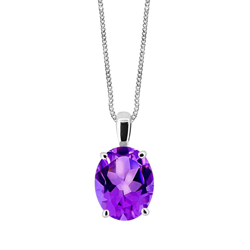 Ava Pendant With Amethyst In 10kt White Gold With Chain