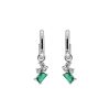 Hoop Earrings with Created Emerald and Cubic Zirconia in Sterling Silver