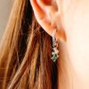 Hoop Earrings with Created Emerald and Cubic Zirconia in Sterling Silver