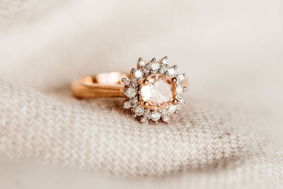 Ring with 6MM Round Morganite with .30 Carat TW of Diamonds in 14kt Rose Gold