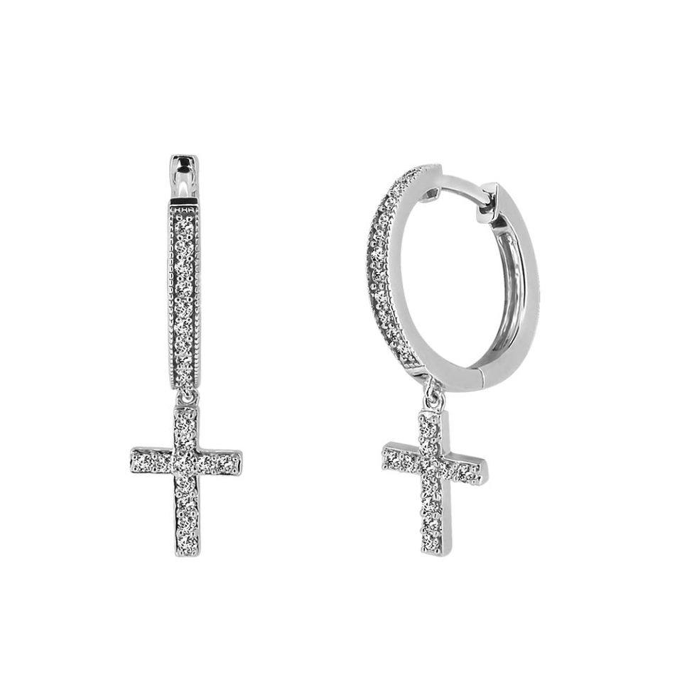 Cross Earrings With .26 Carat TW Of Diamonds In Sterling Silver