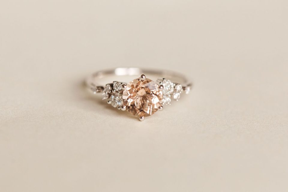 Ring with 6MM Round Morganite and .20 Carat TW of Diamonds in 14kt White Gold