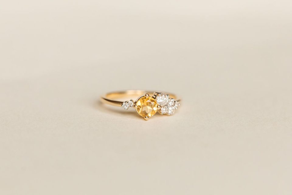 Ring .20 Carat TW Diamonds and 5MM Citrine in 14kt Yellow Gold