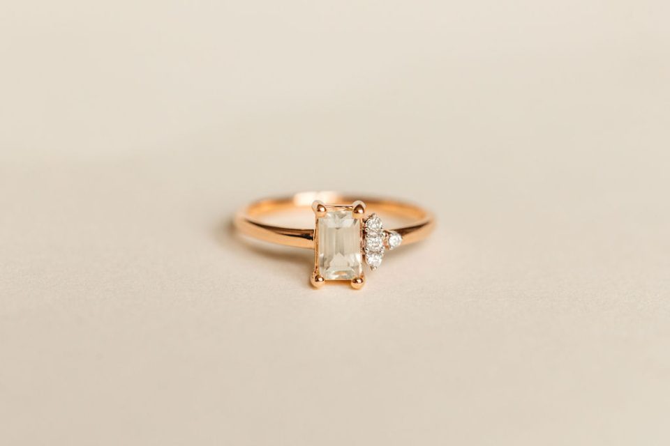 Ring Green Amethyst and .05 Carat TW Diamonds in 14kt Rose Gold