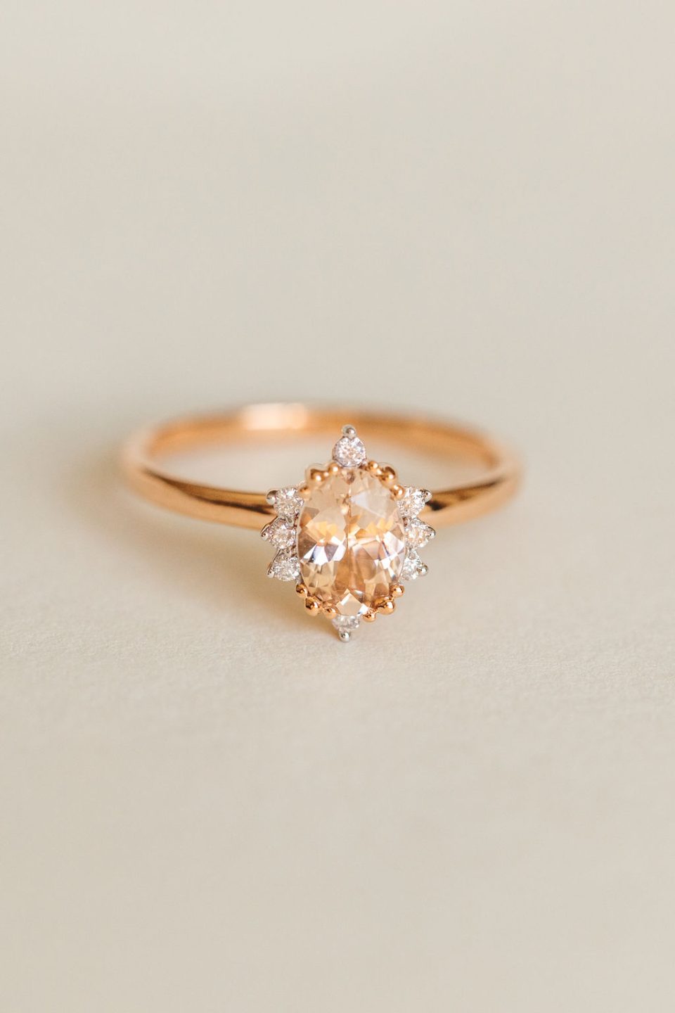 Ring 7X5MM Morganite and .08 Carat TW Diamonds in 14kt Rose Gold