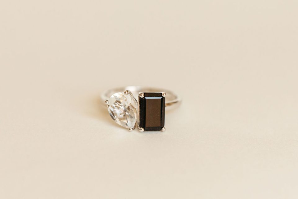Toi et Moi Ring with Onyx and White Topaz in 14kt White Gold