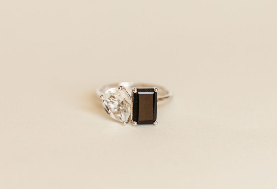Toi et Moi Ring with Onyx and White Topaz in 14kt White Gold