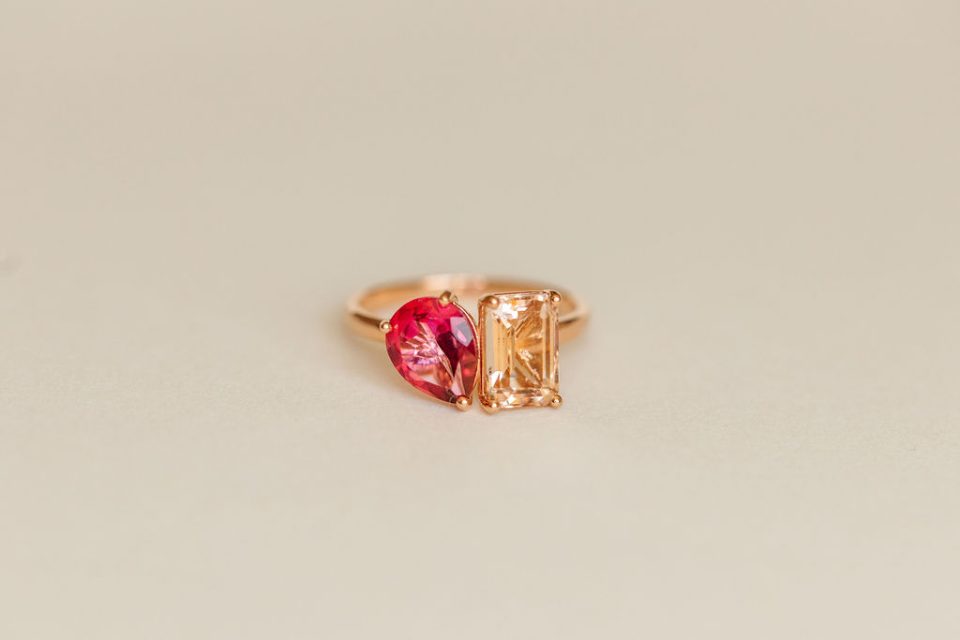 Toi et Moi Ring with Morganite and Pink Topaz in 14kt Rose Gold