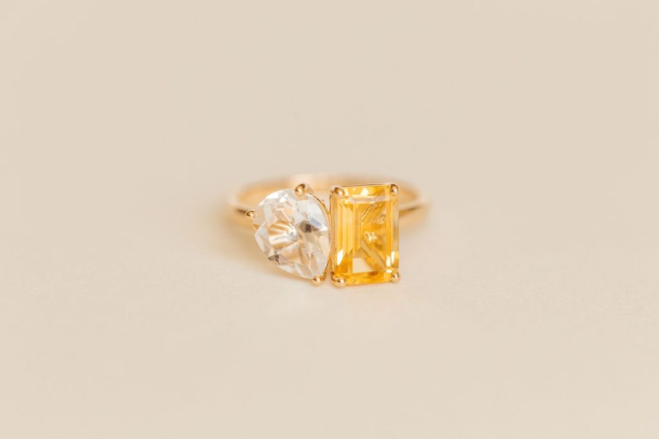 Toi et Moi Ring with Citrine and White Topaz in 14kt Yellow Gold