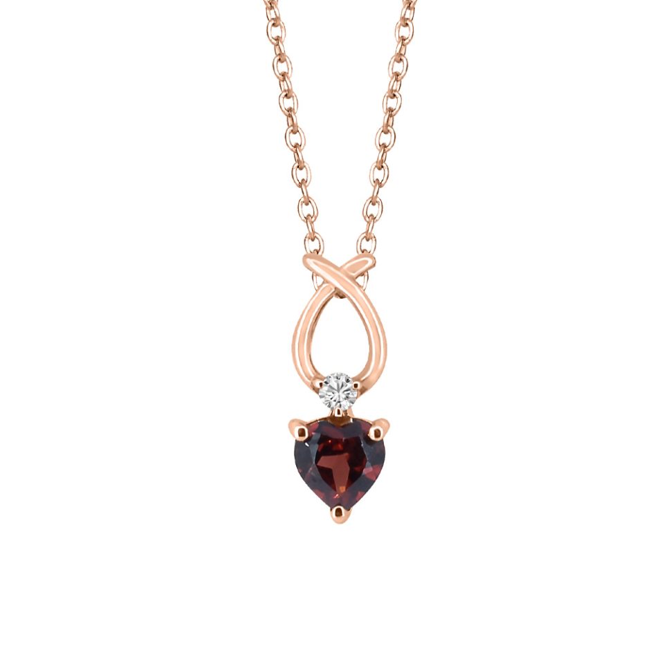 Heart Pendant with .035 Carat TW of Diamonds and Garnet in 10kt Rose Gold with Chain