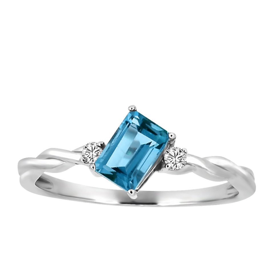 Ring with 4X6MM London Blue Topaz and .06 Carat TW of Diamonds in 10kt White Gold