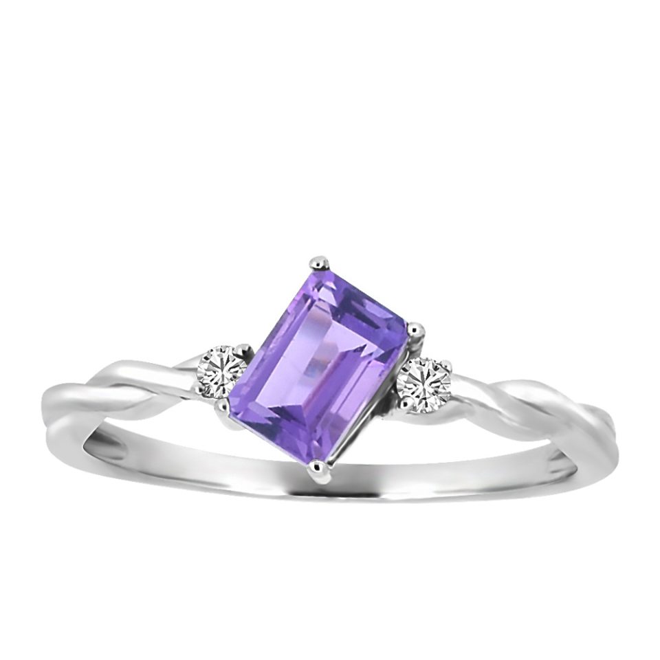 Ring with 4X6MM Amethyst and .06 Carat TW of Diamonds in 10kt White Gold