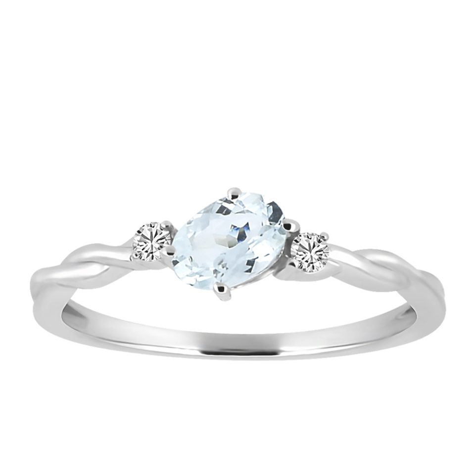 Ring with 4X6MM Oval Aquamarine and .06 Carat TW of Diamonds in 10kt White Gold