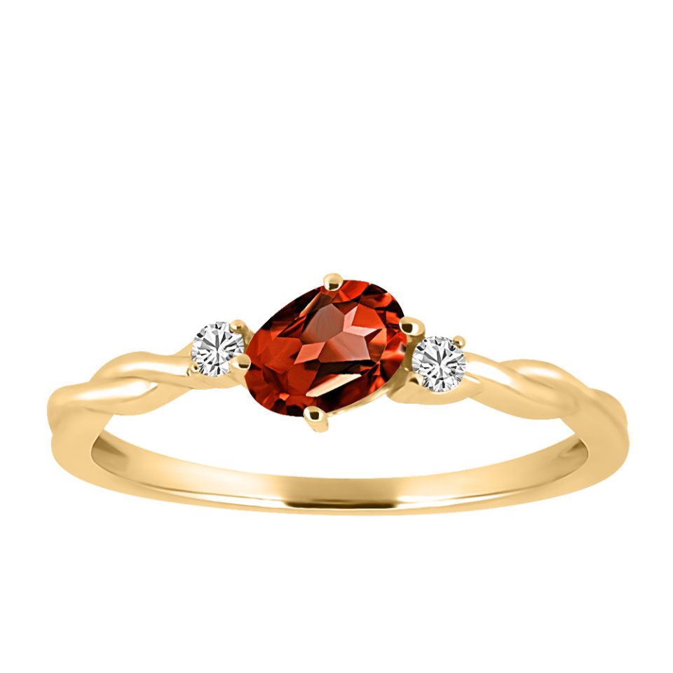 Ring with 4X6MM Oval Garnet and .06 Carat TW of Diamonds in 10kt Yellow Gold