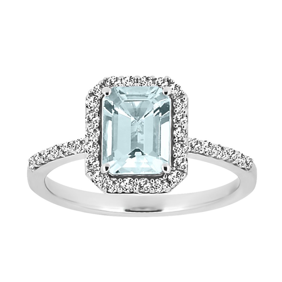 Ring With 6X8MM Aquamarine And .35 Carat TW Of Diamonds In 14kt White Gold