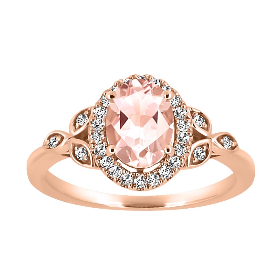 Ring with 6X8 Oval Morganite and .20 Carat TW of Diamonds in 10kt Rose Gold