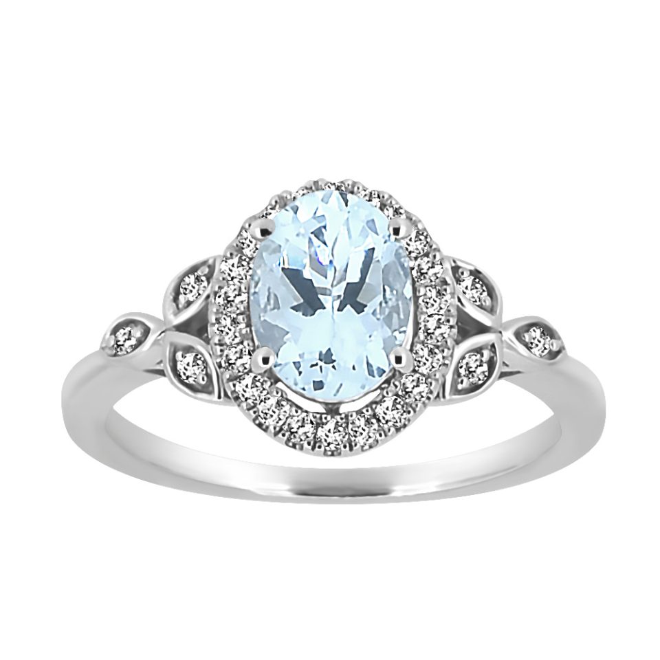 Ring with 6X8 Oval Aquamarine and .20 Carat TW of Diamonds in 10kt White Gold
