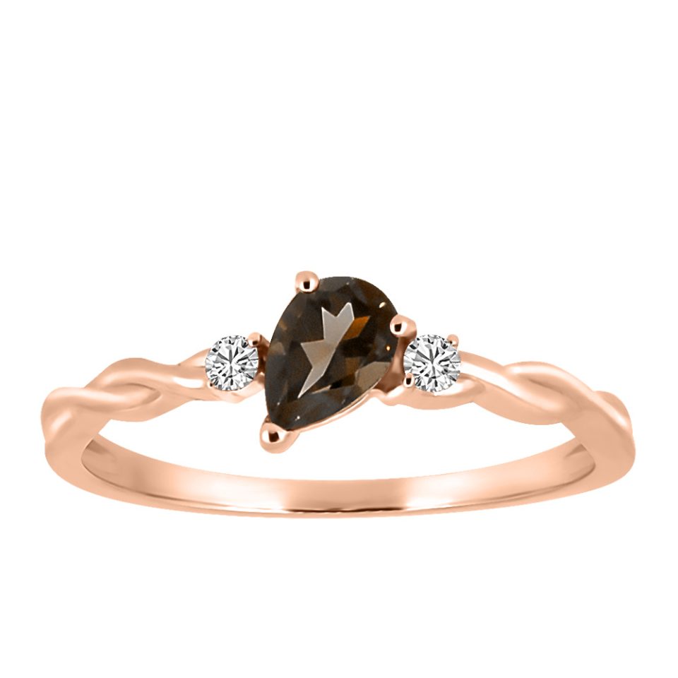 Ring With 4X6MM Pear Shape Smoky Quartz And .06 Carat TW Of Diamonds In 10kt Rose Gold