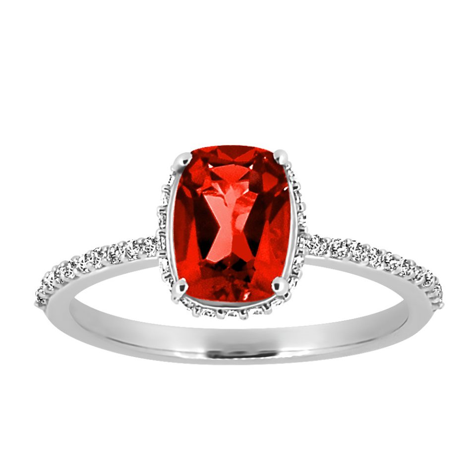 Ring with 6X8MM Cushion Cut Garnet and .25 Carat TW of Diamonds in 10kt White Gold