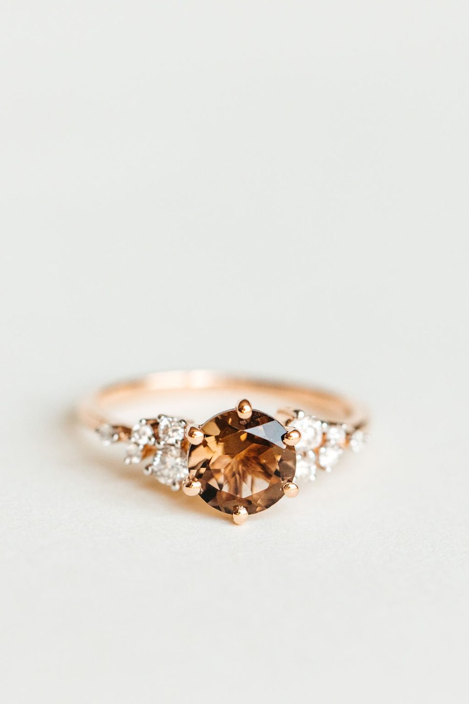 Bespoke Ring with 7MM Smoky Quartz and .20 Carat TW Diamonds in 14kt Rose Gold