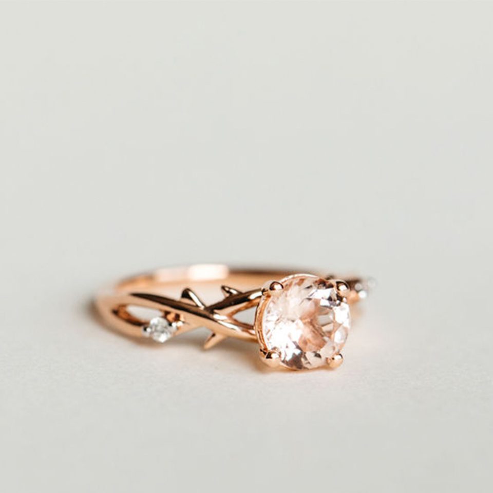 Ring With 6.5MM Morganite And .04 Carat TW Of Diamonds In 14kt Rose Gold