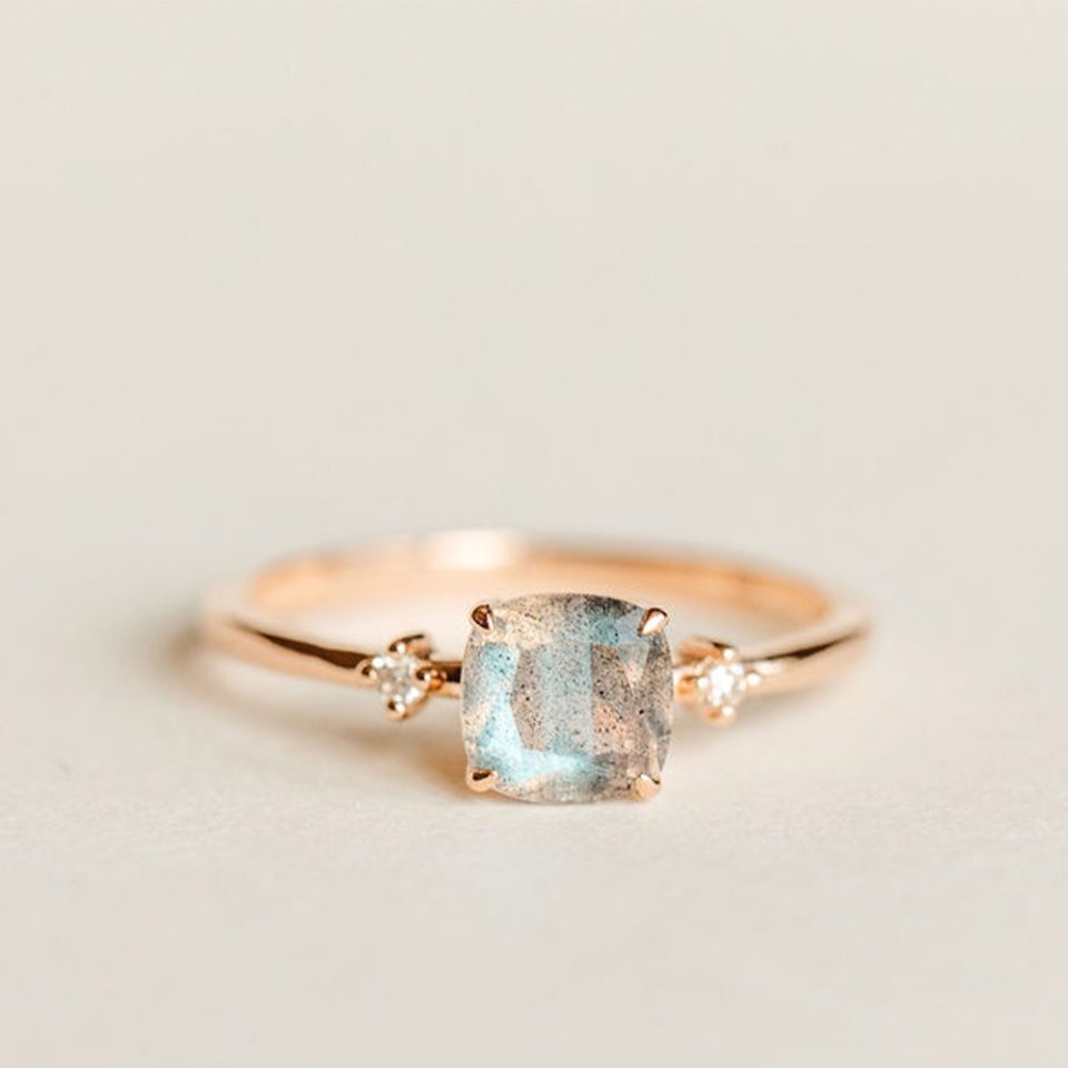 Ring With 6MM Cushion Cut Labradorite And .04 Carat TW Of Diamonds In 10kt Rose Gold