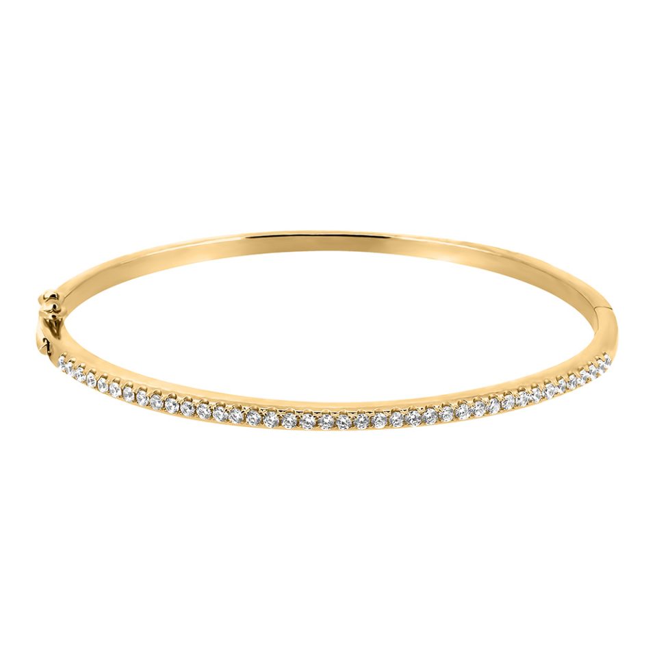 Classic Bangle with Cubic Zirconia in Yellow Gold Plated Sterling Silver