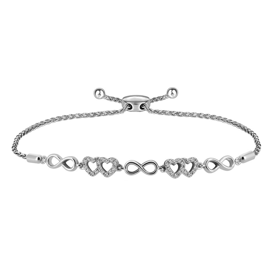 .16 Carat TW Diamond Heart Adjustable Bracelet in Sterling Silver