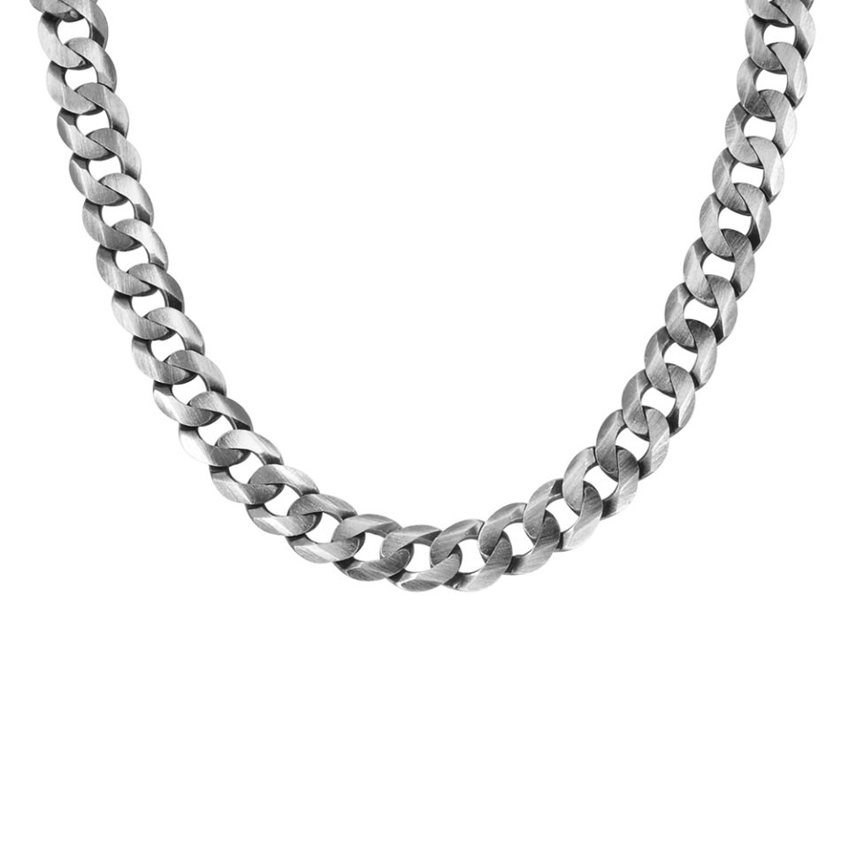 Men's Brushed Gunmetal Silver Curb Chain
