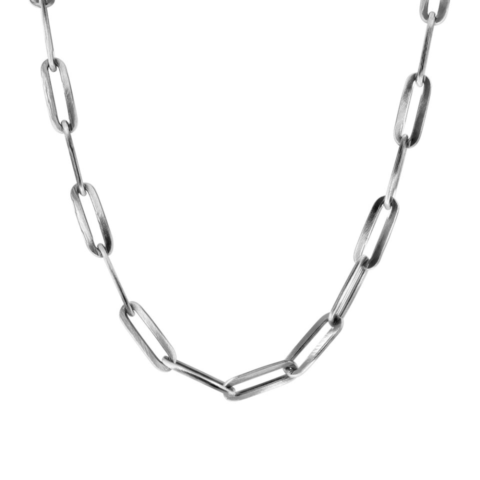 Men's Brushed Gunmetal Silver Paperclip Chain