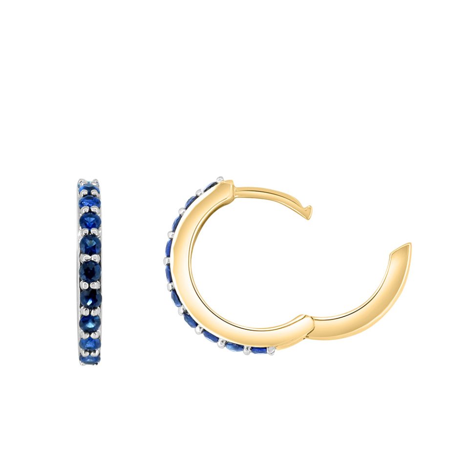 Blue Sapphire Hoop Earrings in 10kt Yellow Gold