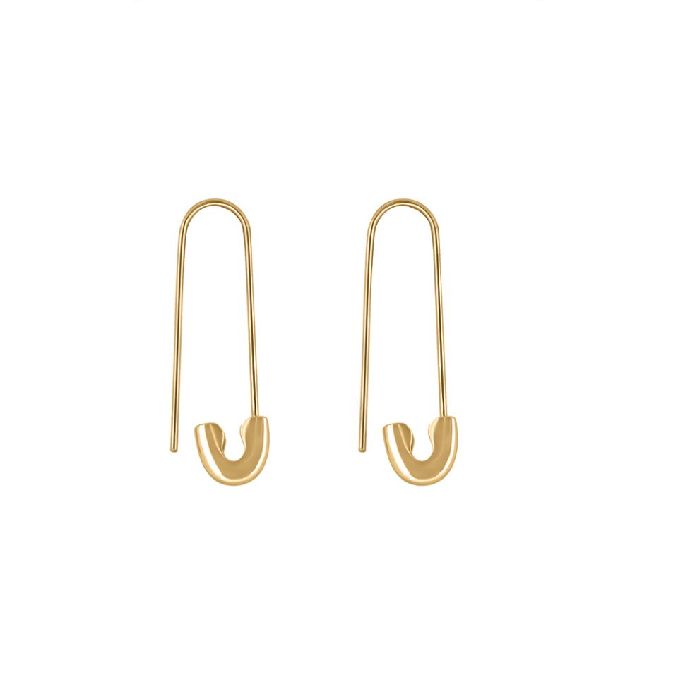 Safety Pin Earrings in 10kt Yellow Gold