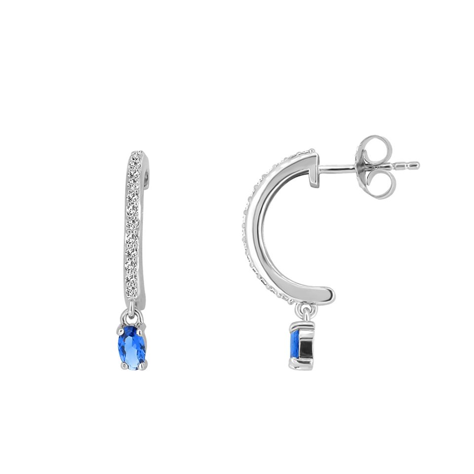 Created Blue Sapphire and Cubic Zirconia Earrings in Sterling Silver