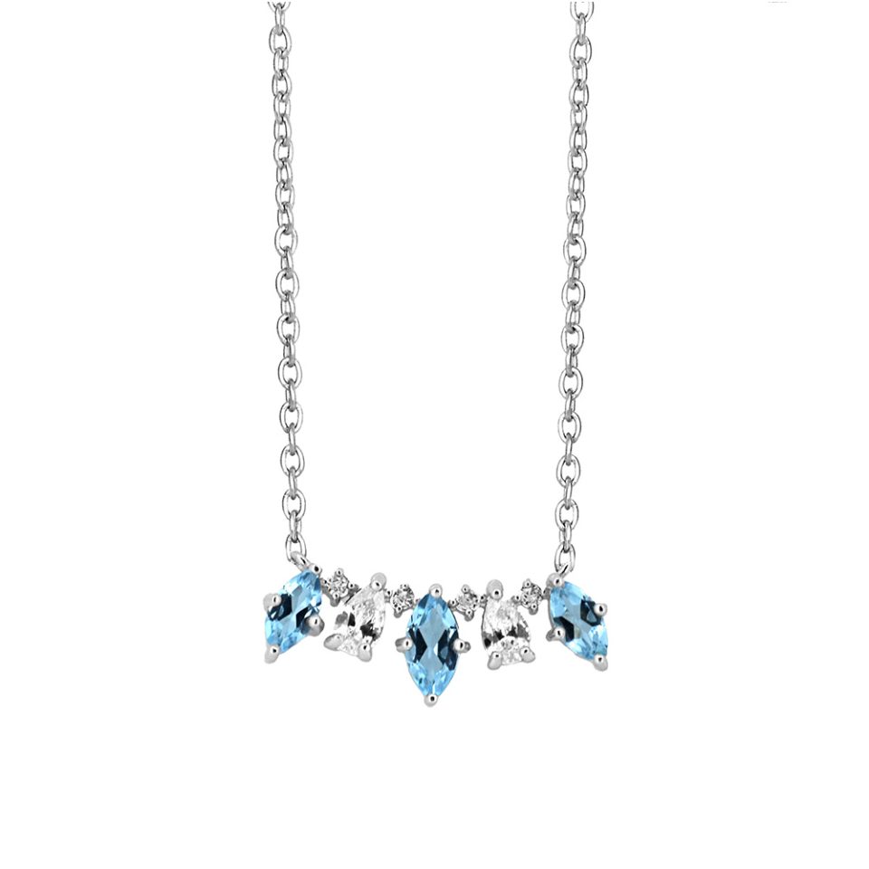 Blue and White Topaz Necklace in Sterling Silver