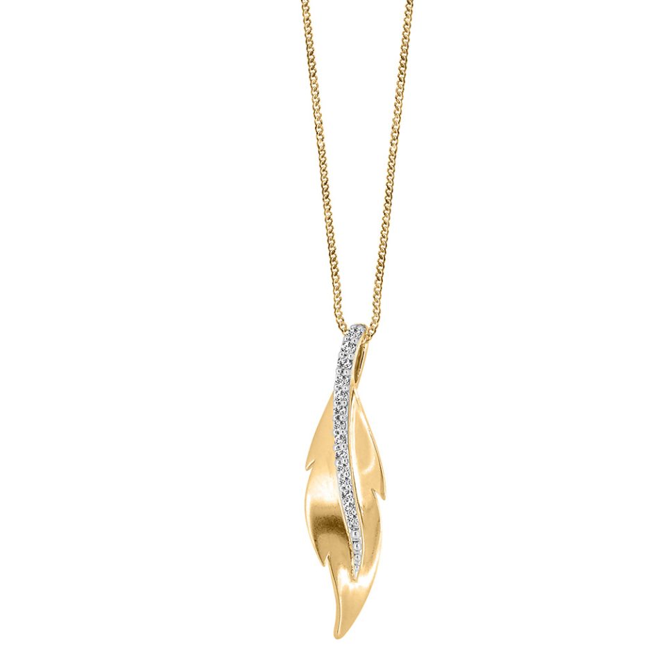Leaf Necklace with .10 Carat TW Diamonds in 10kt Yellow Gold