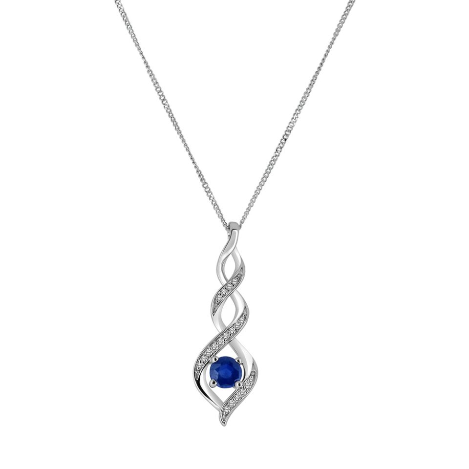 Pendant Blue Sapphire and .05 Carat TW Diamonds in 10kt White Gold