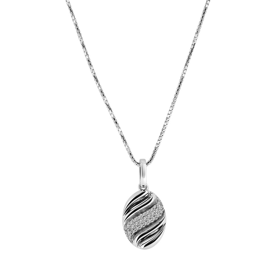 Cornetto Pendant with .10 Carat TW Diamond in Sterling Silver with Chain